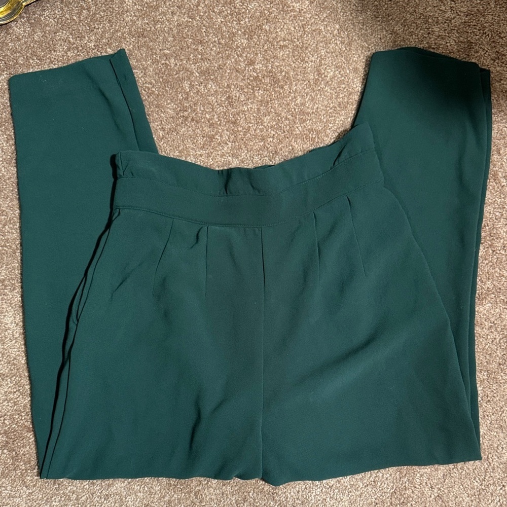 GUC H&M Women's Dark Green Crop Trousers Paper Bag Waist - Picture 2 of 11